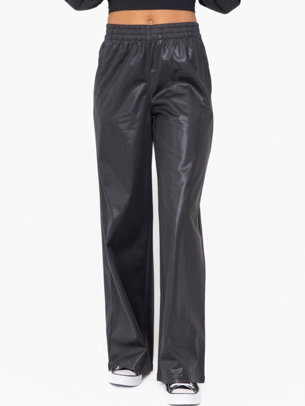 Black Shine Wide-Leg Pants